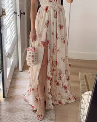 Robe longue midi élégante en dentelle florale pour femmes, parfaite pour les soirées raffinées