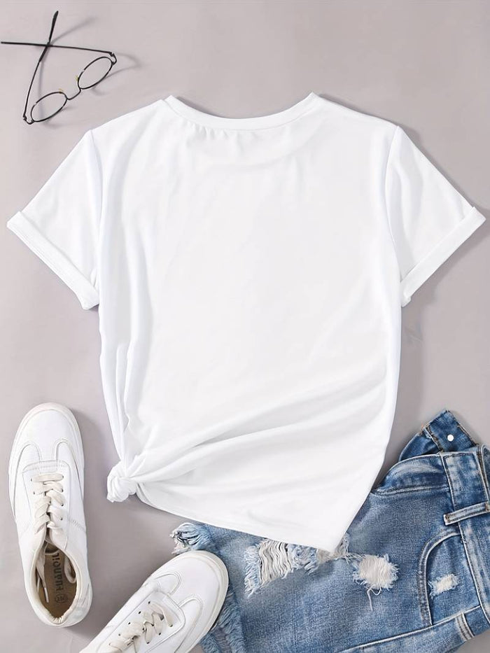 T-shirt imprimé cœur pour femme - Tenue décontractée confortable et élégante pour tous les jours
