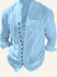 Ensemble de Plage pour Hommes - Chemise à Manches Longues à Boutons & Pantalons à Cordons - Coupe Décontractée
