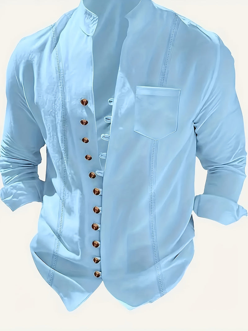 Ensemble de Plage pour Hommes - Chemise à Manches Longues à Boutons & Pantalons à Cordons - Coupe Décontractée