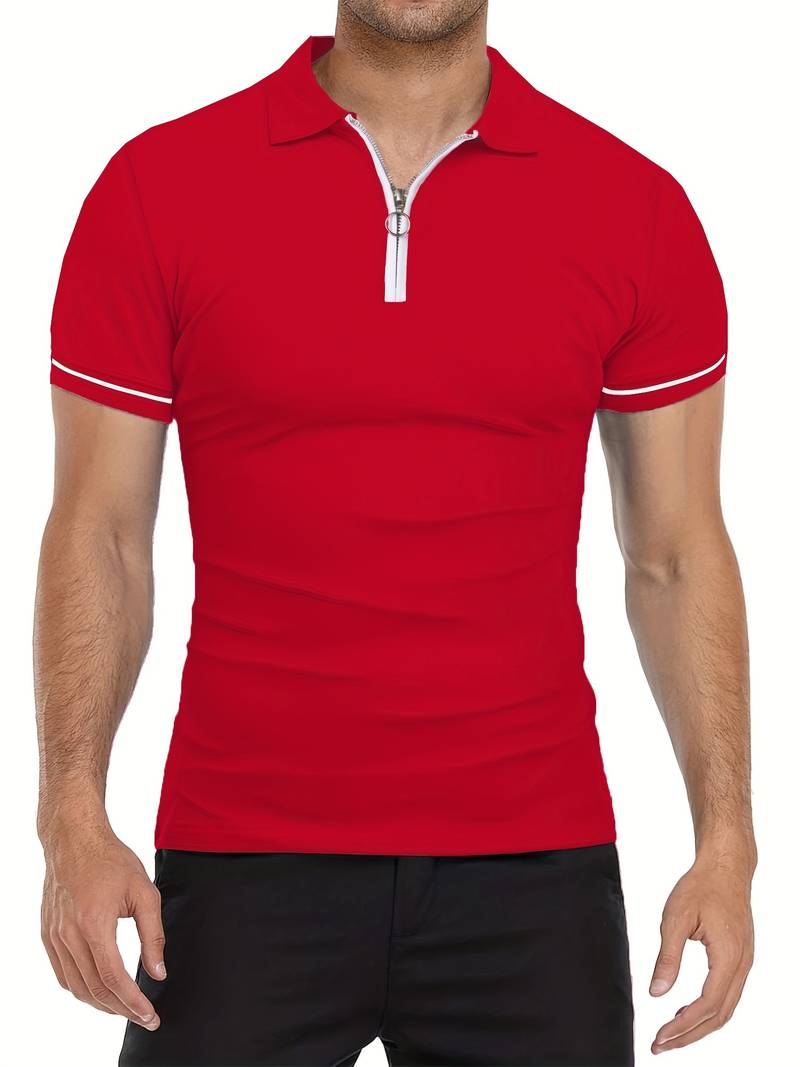 Polo slim à manches courtes pour hommes avec fermeture à glissière contrastée à la mode