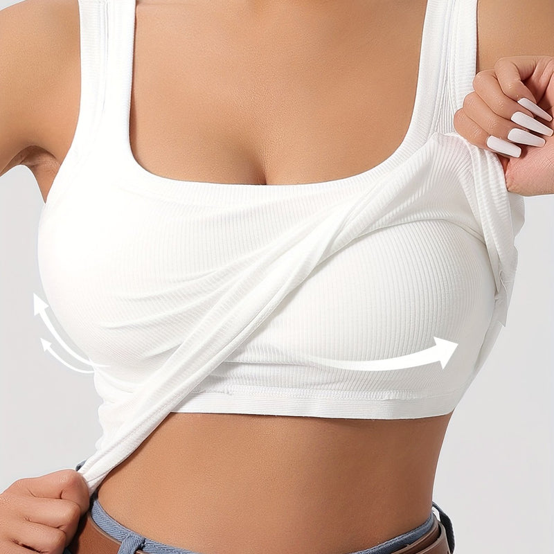 Débardeur côtelé avec doublure amovible pour dames - Top sans manches élégant et confortable
