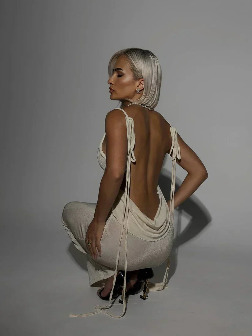 Jumpsuit pour femmes - Élégant dos nu - Détail de shoulder noué - Coupe flatteuse