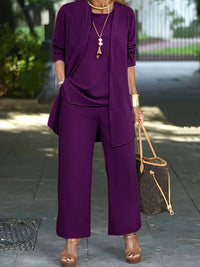 Ensemble de salon 3 pièces pour femmes pour une détente confortable et élégante - top doux, cardigan tendance et pantalon large pour un look parfait pour le week-end