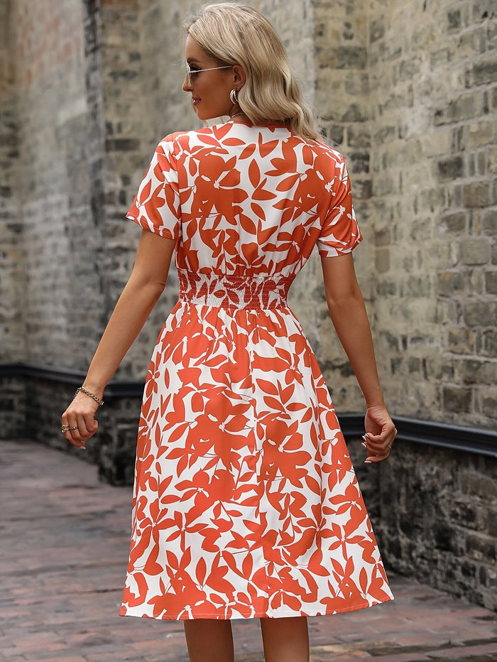 Robe Midi Élégante pour Femmes - Imprimé Floral avec Détails Smockées