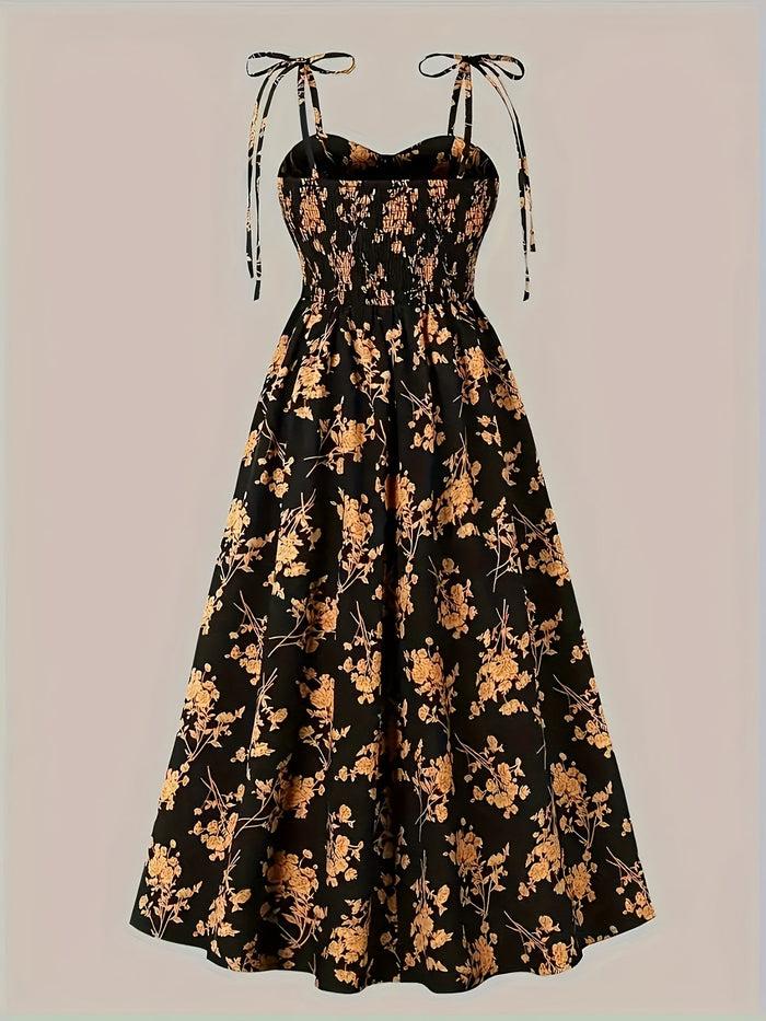 Robe midi florale à bretelles nouées pour femmes