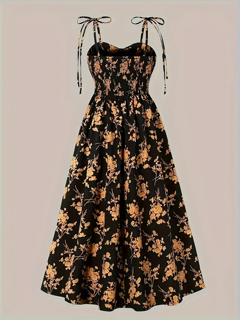 Robe midi florale à bretelles nouées pour femmes