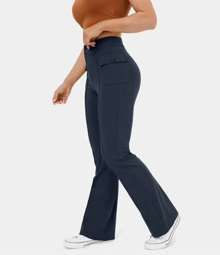 Pantalon cargo décontracté à taille haute pour femmes, élégant et pratique, avec poches boutonnées - parfait pour la vie de tous les jours