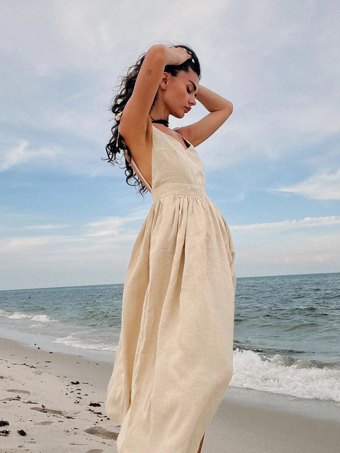 Elégante robe de plage en lin vintage - Kira pour un look d'été élégant