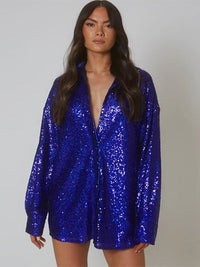 Blouse à paillettes oversize pour femmes - Chemise glamour scintillante