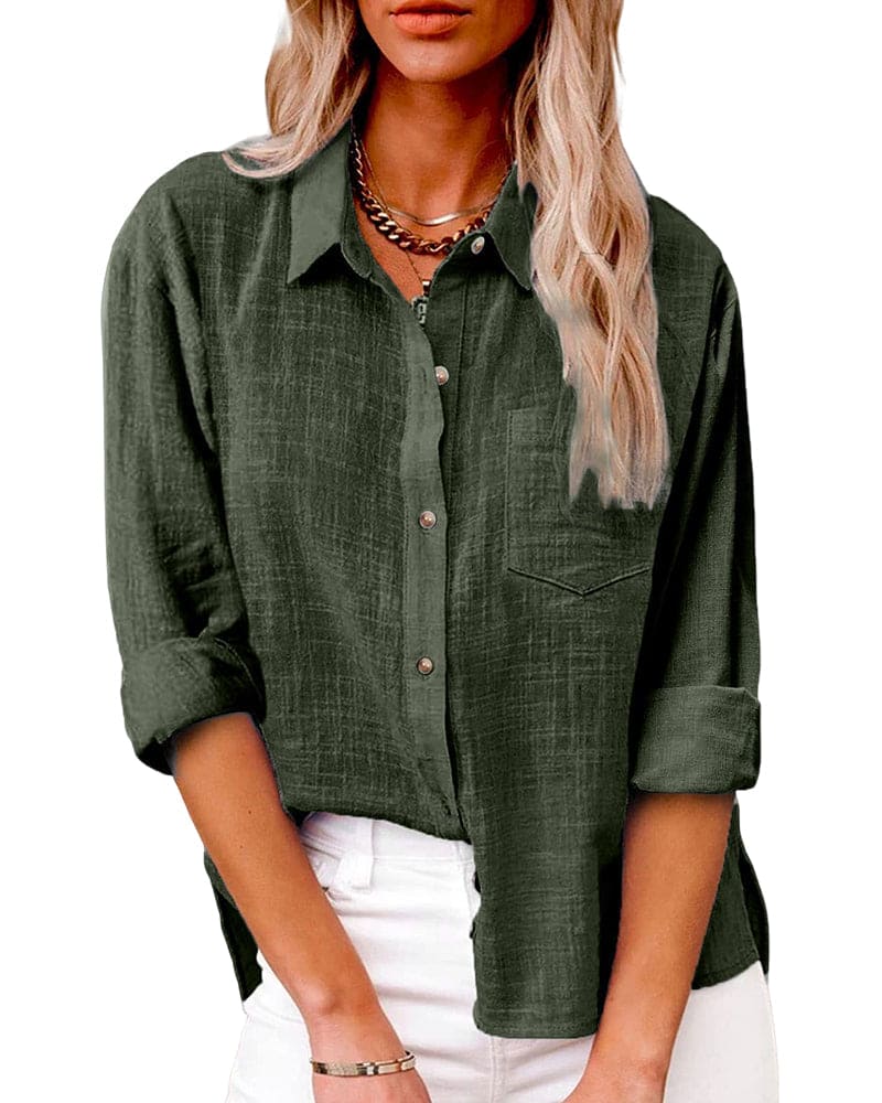 Chemisier boutonné élégant pour femmes - chemisier à manches longues polyvalent et léger pour toutes les occasions