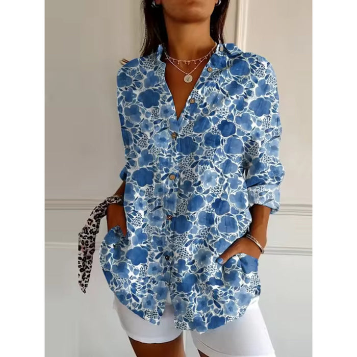 Élégante blouse à manches longues avec imprimé floral - parfaite tenue légère pour une journée décontractée