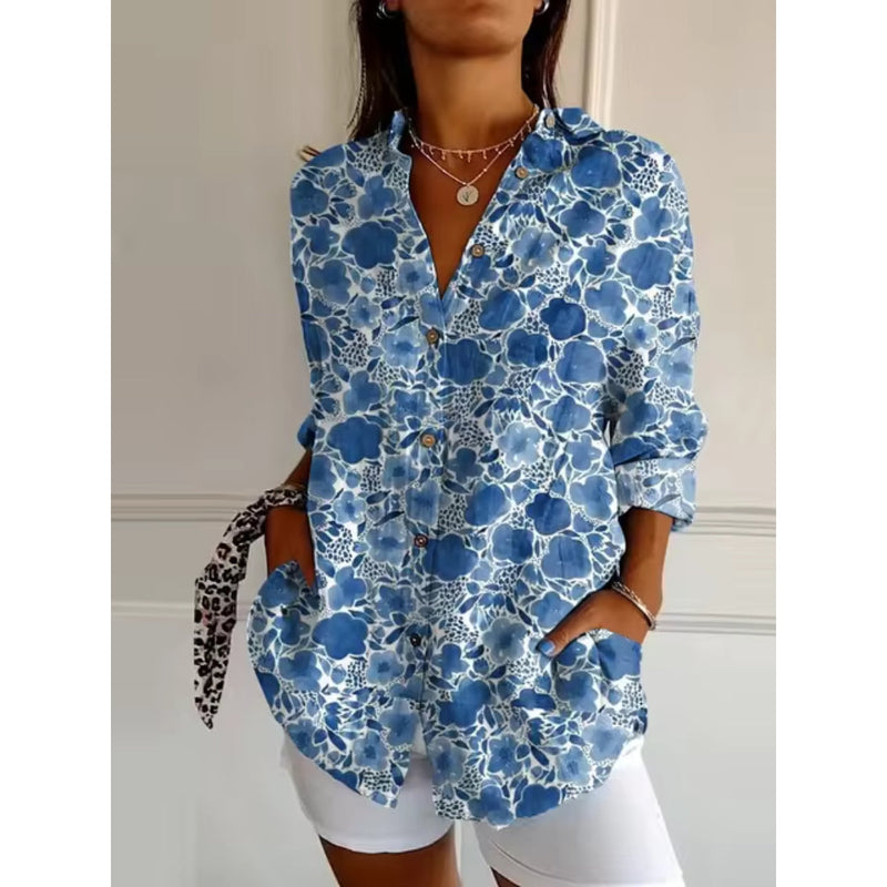 Élégante blouse à manches longues avec imprimé floral - parfaite tenue légère pour une journée décontractée