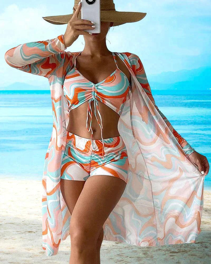 Ensemble Bikini Floral Élégant 3 Pièces pour Femmes