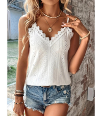 Élégant top cami pour femmes avec accents de dentelle - top d'été sans manches élégant et aéré