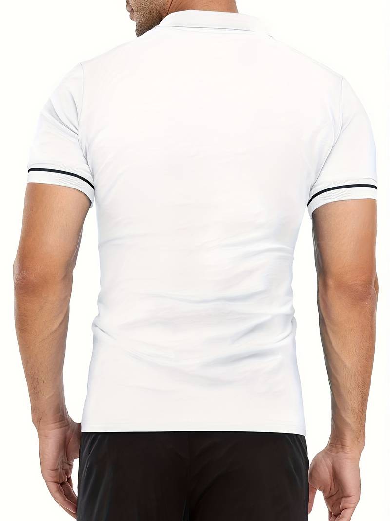 Polo slim à manches courtes pour hommes avec fermeture à glissière contrastée à la mode