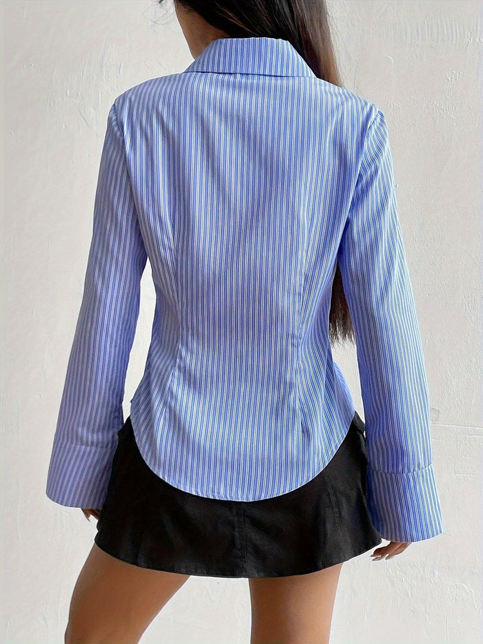 Élégante blouse rayée multicolore à manches longues pour femmes