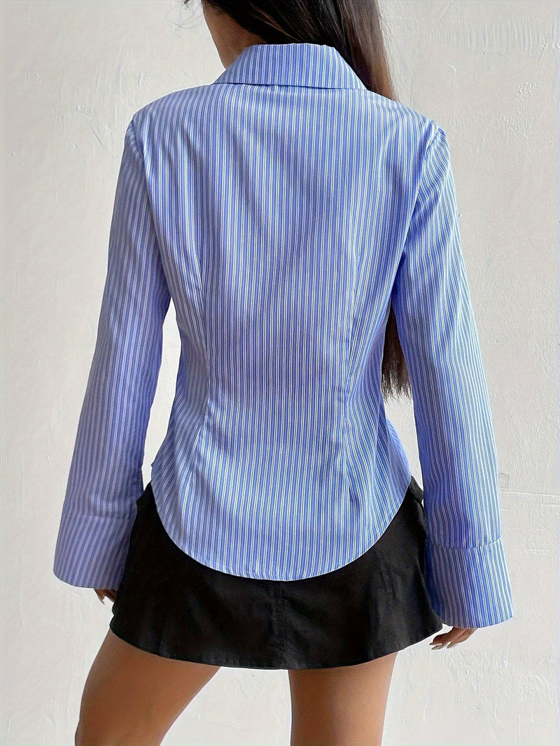 Élégante blouse rayée multicolore à manches longues pour femmes