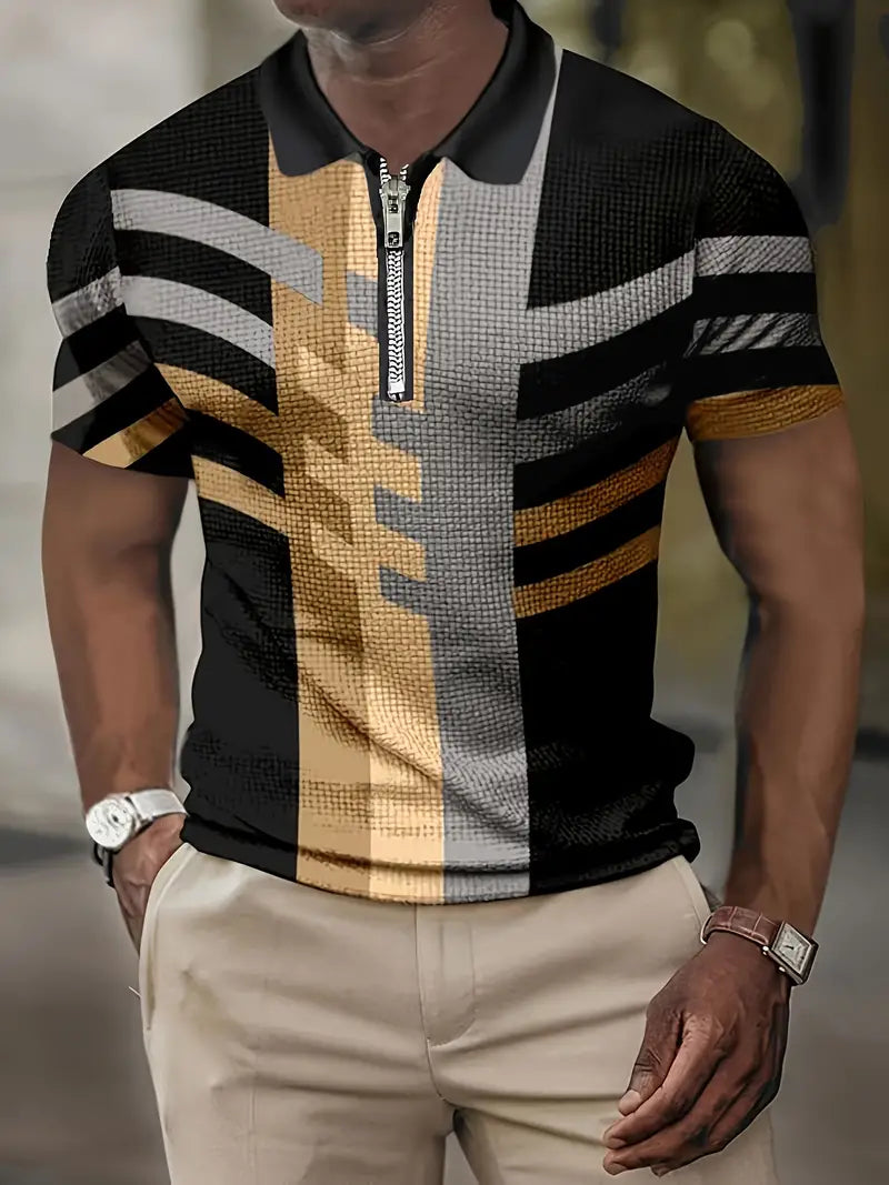 Polo élégant pour hommes avec fermeture semi-fermée et motif géométrique - Respirant et confortable