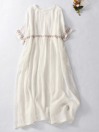 Robe décontractée en coton et lin brodée pour femmes