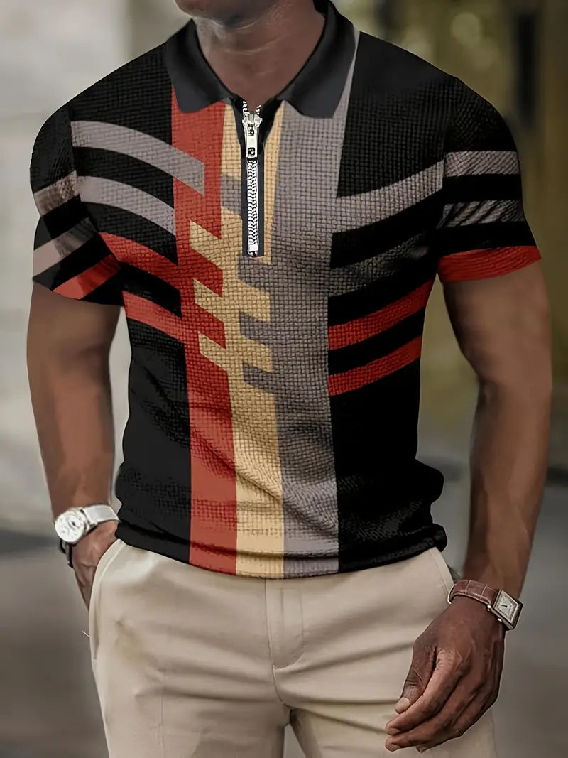 Polo élégant pour hommes avec fermeture semi-fermée et motif géométrique - Respirant et confortable