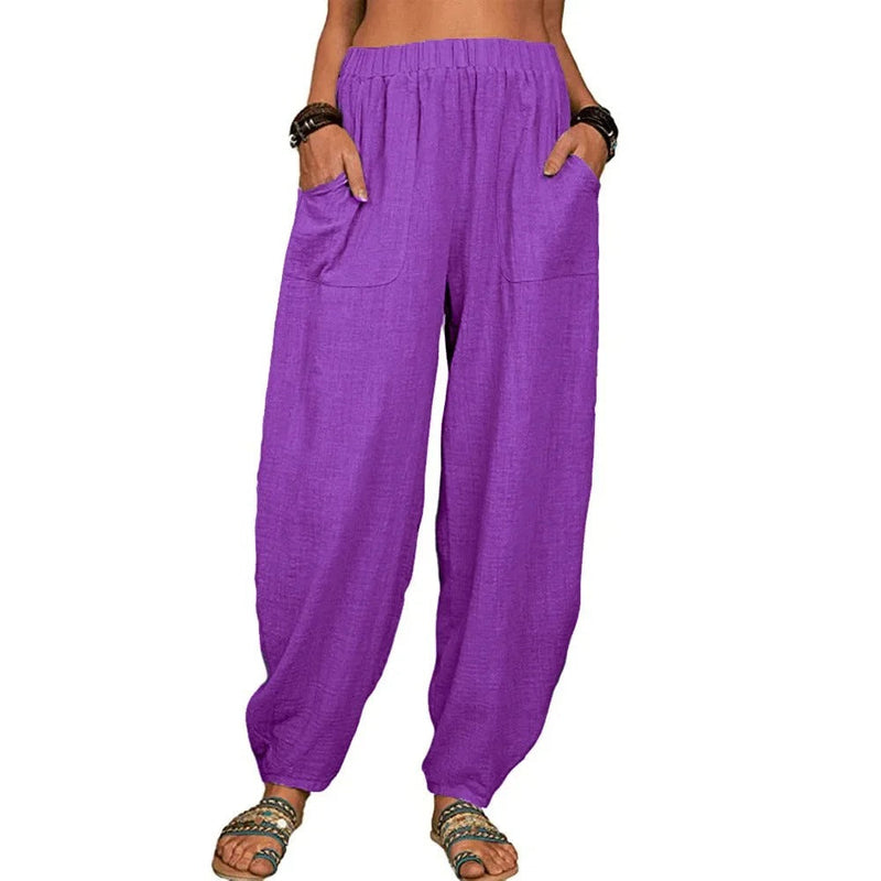 Pantalon en lin pour femme, coupe ample - Pantalon confortable et élégant pour femme