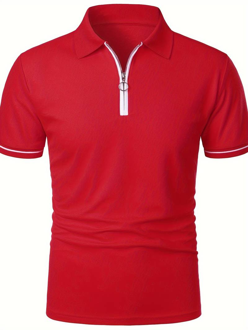 Polo slim à manches courtes pour hommes avec fermeture à glissière contrastée à la mode