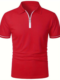 Polo slim à manches courtes pour hommes avec fermeture à glissière contrastée à la mode