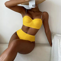 Ensemble de Bikini à Taille Haute avec Coussinets et Lanières en Chaîne pour Femmes