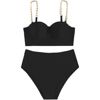 Ensemble de Bikini à Taille Haute avec Coussinets et Lanières en Chaîne pour Femmes
