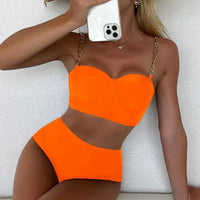 Ensemble de Bikini à Taille Haute avec Coussinets et Lanières en Chaîne pour Femmes