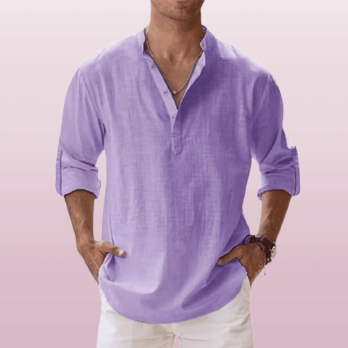 Chemise Henley pour hommes en cuir de lin - Forme allongée, coupe ajustée pour un style plus léger