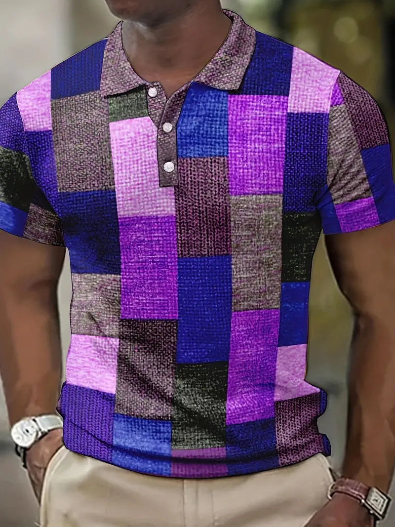 Polo à patchwork stylisé pour hommes - manches courtes - vêtements décontractés respirants
