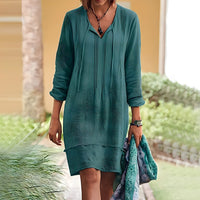Robe décontractée longue pour femmes avec col en V et détails noués - Manche longue et texture tendance