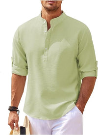 Camicia Casual da Uomo - Vestibilità Relaxed - Colletto a Banda - Mezza Cervietta - Cotone Leggero