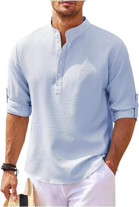 Chemise Henley à manches longues retroussées pour hommes - Coupe confortable et tissu léger et respirant