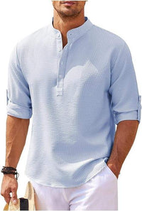 Chemise Henley à manches longues retroussées pour hommes - Coupe confortable et tissu léger et respirant
