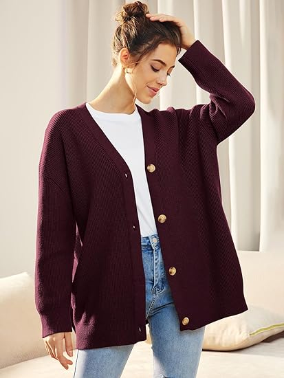 Cardigan surdimensionné pour femmes avec col en V et fermeture à boutons pour un look élégant et confortable