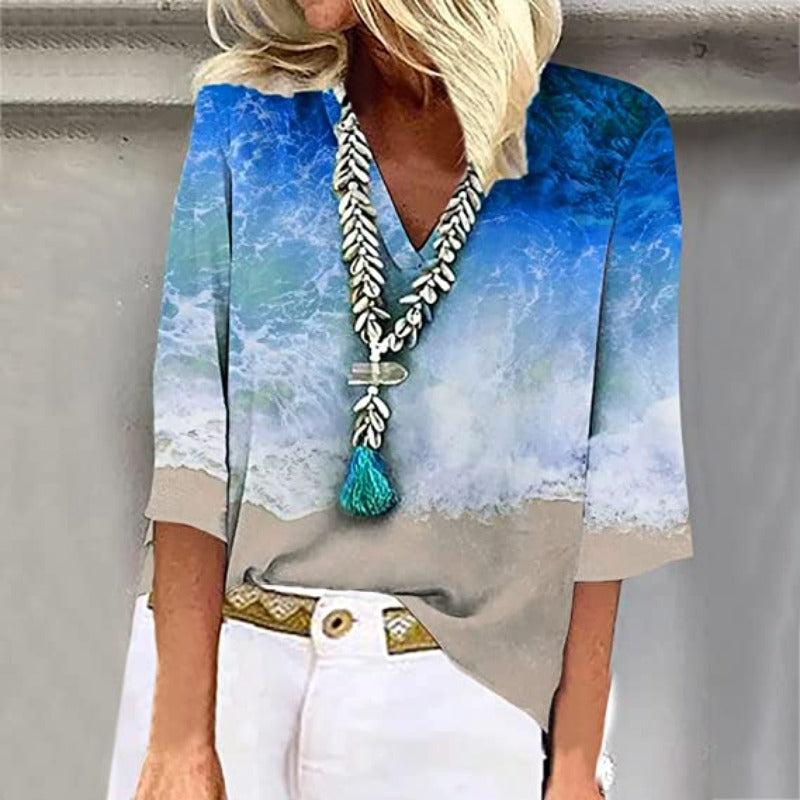 Chemise de plage décontractée et élégante pour les femmes, avec un motif de vagues très tendance