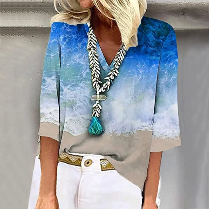 Chemise de plage décontractée et élégante pour les femmes, avec un motif de vagues très tendance
