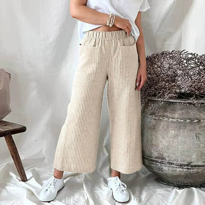 Pantalon à jambe large pour femme - coupe confortable et élégante en coton léger pour un plaisir quotidien sans effort.