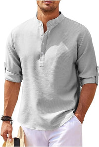 Camicia Casual da Uomo - Vestibilità Relaxed - Colletto a Banda - Mezza Cervietta - Cotone Leggero