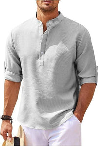 Chemise Henley à manches longues retroussées pour hommes - Coupe confortable et tissu léger et respirant