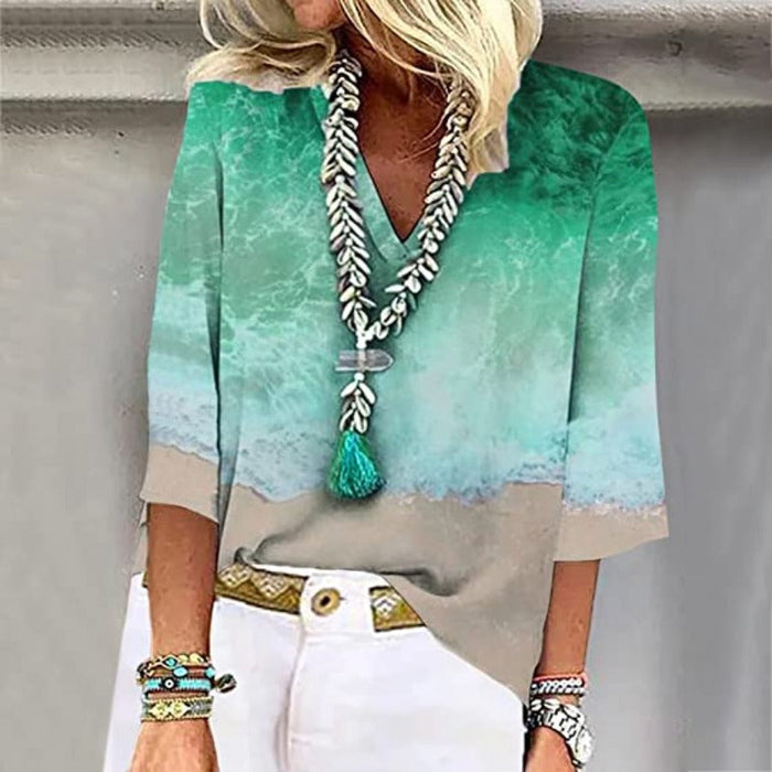 Chemise de plage décontractée et élégante pour les femmes, avec un motif de vagues très tendance