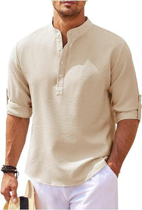 Chemise Henley à manches longues retroussées pour hommes - Coupe confortable et tissu léger et respirant