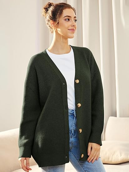 Cardigan surdimensionné pour femmes avec col en V et fermeture à boutons pour un look élégant et confortable