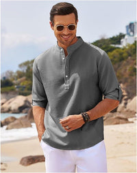 Chemise Henley à manches longues retroussées pour hommes - Coupe confortable et tissu léger et respirant