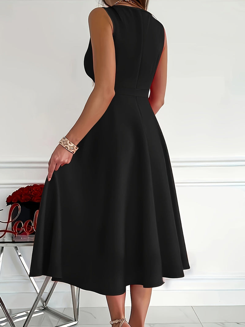 Chic V-Neck Midi Dress for Women - Elegant & Stylish