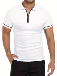Polo slim à manches courtes pour hommes avec fermeture à glissière contrastée à la mode