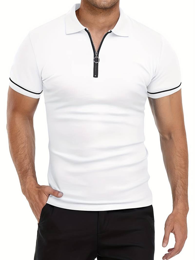 Polo slim à manches courtes pour hommes avec fermeture à glissière contrastée à la mode
